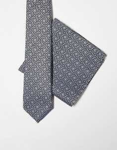 Узкий галстук и нагрудный платок черного и серебристого цвета в стиле ретро ASOS DESIGN