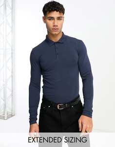 Темно-синяя рубашка-поло с длинными рукавами ASOS DESIGN