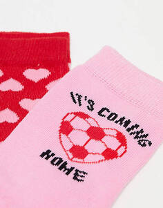 Набор из двух розовых и красных носков Threadbare it&apos;scoming home