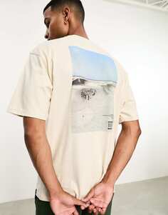 Песочная футболка с принтом волн Pull&amp;Bear