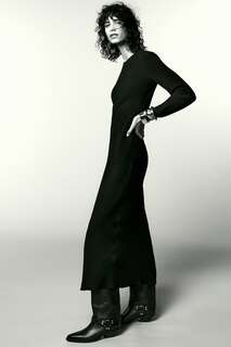 Длинное креповое платье Zw Collection ZARA, черный