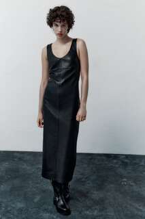 Платье миди из искусственной кожи ZARA, черный