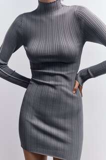 Приталенное трикотажное мини-платье ZARA, серый