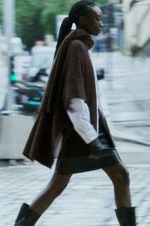 Трикотажное пальто с отложными рукавами ZARA, коричневый