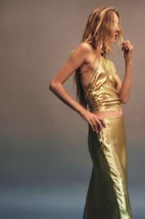Длинная юбка металлик ZARA, золотой