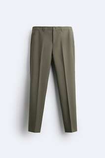 Шерстяные костюмные брюки ZARA, зеленый