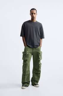 Практичные джинсы с карманами ZARA, зеленый
