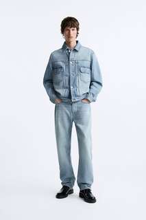 Плиссированная джинсовая куртка ZARA, синий