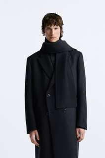Двубортное пальто ZARA, черный