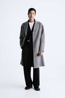 Двустороннее пальто из смесовой шерсти ZARA, серый