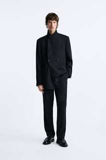 Твиловый пиджак с поднятыми лацканами ZARA, черный