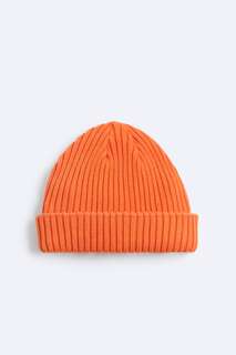 Ребристая вязаная шапка ZARA, оранжевый
