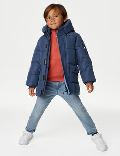 Удлиненное стеганое пальто Stormwear (2–8 лет) Marks &amp; Spencer, темно-синий
