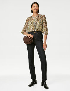 Блуза с круглым вырезом с принтом Marks &amp; Spencer, коричневый микс