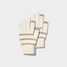 Детские вязаные полосатые перчатки HEATTECH Uniqlo, кремовый