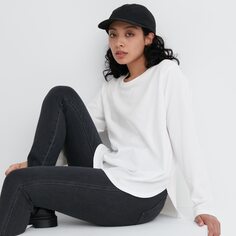 Мягкий хлопковый лонгслив с круглым подолом Uniqlo, белый