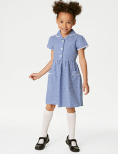Школьное платье в мелкую клетку из чистого хлопка для девочек (2–14 лет) Marks &amp; Spencer