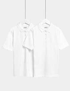 2 пары школьных рубашек-поло с защитой от пятен для девочек (2–16 лет) Marks &amp; Spencer, белый