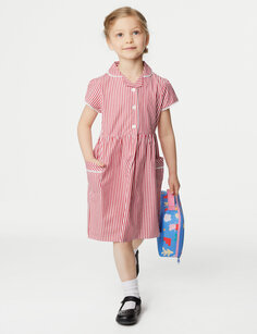 Школьное платье в полоску из чистого хлопка для девочек (2–14 лет) Marks &amp; Spencer, красный