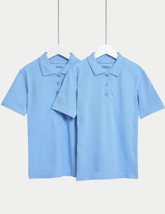 2 пары школьных рубашек-поло с защитой от пятен для девочек (2–16 лет) Marks &amp; Spencer, синий