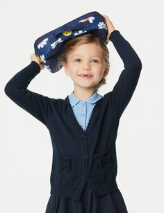 Школьный кардиган из чистого хлопка с карманами и бантом для девочек (3–18 лет) Marks &amp; Spencer, темно-синий