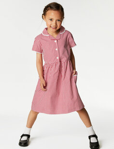Школьное платье в мелкую клетку из чистого хлопка для девочек (2–14 лет) Marks &amp; Spencer, красный