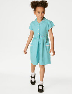 Школьное платье в мелкую клетку из чистого хлопка для девочек (2–14 лет) Marks &amp; Spencer, зеленый