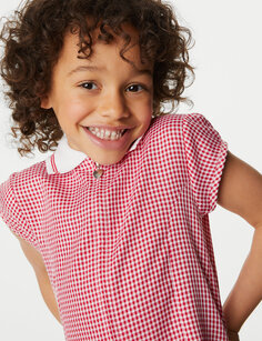 Школьное платье в мелкую клетку со складками для девочек (2–14 лет) Marks &amp; Spencer, красный