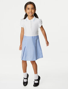 Школьное платье 2 в 1 в мелкую клетку со складками для девочек (2–14 лет) Marks &amp; Spencer, светло-синий