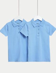 2 пары облегающих школьных рубашек-поло для девочек (2–16 лет) Marks &amp; Spencer, синий