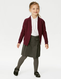 Хлопковый школьный кардиган стандартного кроя для девочек (2–16 лет) Marks &amp; Spencer, бургундия
