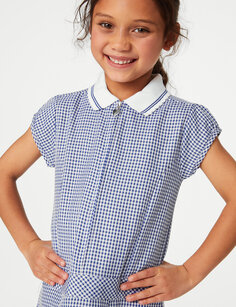 Школьное платье в мелкую клетку со складками для девочек (2–14 лет) Marks &amp; Spencer