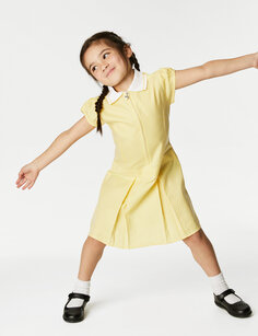 Школьное платье в мелкую клетку со складками для девочек (2–14 лет) Marks &amp; Spencer, желтый