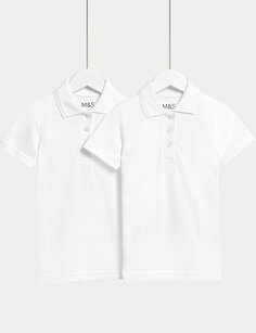 2 пары облегающих школьных рубашек-поло для девочек (2–16 лет) Marks &amp; Spencer, белый