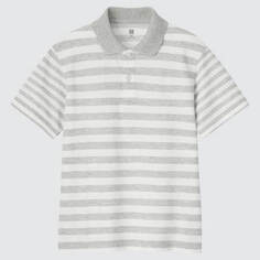 Футболка-поло Uniqlo Kids Dry Piqué Striped Polo, серый