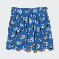 Шорты Uniqlo Girls Linen Blend Flower Print Easy, синий