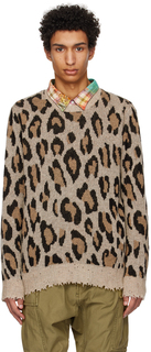 Бежево-коричневый свитер с леопардовым принтом R13