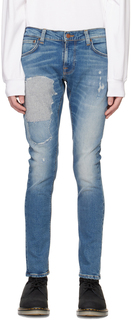 Синие узкие махровые джинсы Nudie Jeans