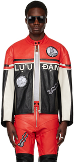 Черно-красная кожаная куртка со вставками LU&apos;U DAN