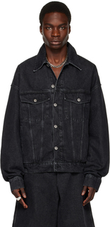 Черная джинсовая куртка с эффектом потертости LU&apos;U DAN
