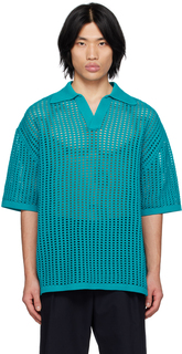 Синяя футболка-поло с заниженными плечами Wooyoungmi
