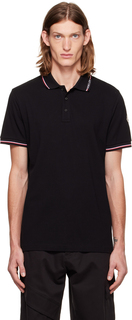 Черная футболка-поло с акцентом в полоску Moncler