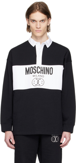 Черная футболка-поло со вставками Moschino