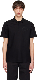 Черная футболка-поло с вышивкой в ​​виде дубовых листьев и гербом Burberry