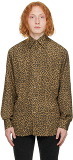 Коричневая рубашка с леопардовым принтом TOM FORD