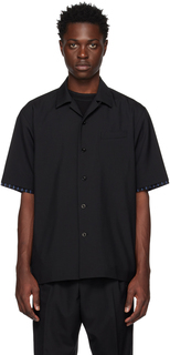 Черная рубашка с удлиненной отделкой sacai