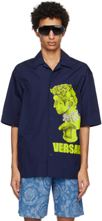 Темно-синяя рубашка с рисунком Versace