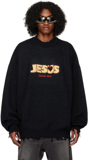 Черно-темно-синий свитер с надписью «Jesus Loves You» VETEMENTS