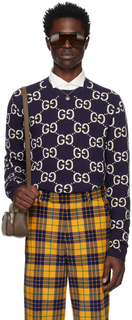 Синий жаккардовый свитер Gucci
