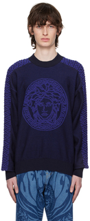 Темно-синий свитер с медузой &apos;La Greca&apos; Versace